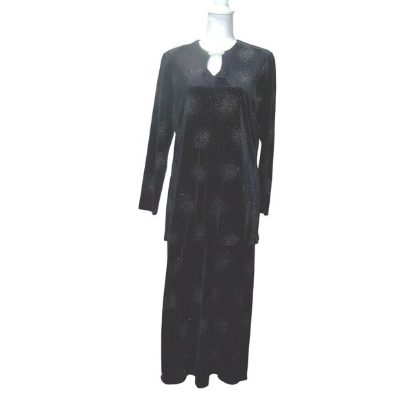 Di Marco Dress Top Maxi Skirt Black Velvet Sparkle Holiday Part M/L - Picture 1 of 12